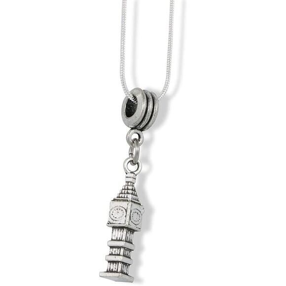 Clock Tower Big Ben Charm Snake Chain Necklace - Picture 1 of 4